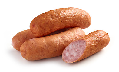 Image showing smoked sausages on white background