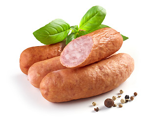 Image showing smoked sausages on white background