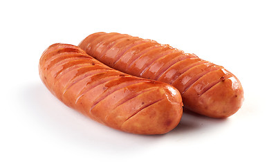 Image showing grilled sausages on white background