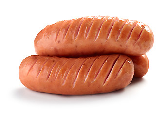 Image showing grilled sausages on white background