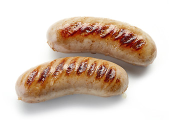 Image showing grilled sausages on white background