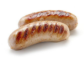 Image showing grilled sausages on white background