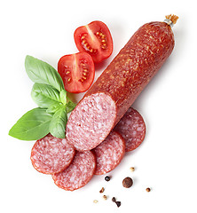 Image showing salami sausage on white background