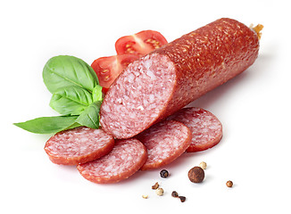 Image showing salami sausage on white background