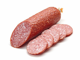 Image showing salami sausage on white background