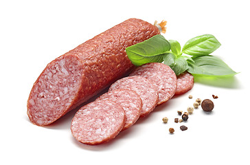 Image showing salami sausage on white background