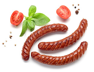 Image showing grilled sausages on white background