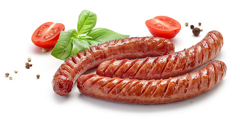 Image showing grilled sausages on white background