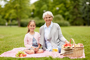 Image showing grandmother and granddaughter at picnic in park