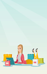 Image showing Young caucasian woman doing online shopping.