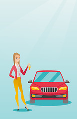 Image showing Woman holding keys to her new car.