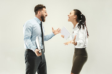 Image showing Winning success woman and man happy ecstatic celebrating being a winner.