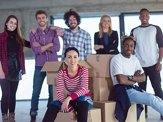 Image showing portrait of multiethnic business people on construction site