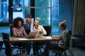 Image showing Multiethnic startup business team in night office