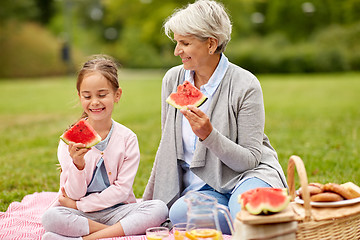 Image showing grandmother and granddaughter at picnic in park