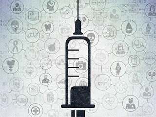 Image showing Health concept: Syringe on Digital Data Paper background