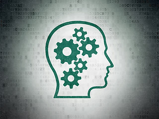 Image showing Information concept: Head With Gears on Digital Data Paper background