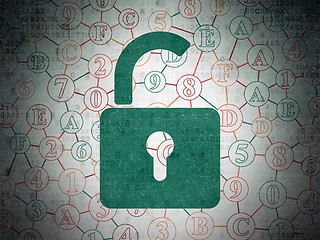 Image showing Information concept: Opened Padlock on Digital Data Paper background