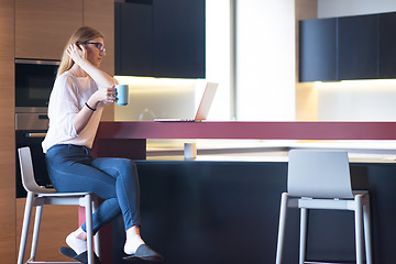 Image showing woman drinking coffee enjoying relaxing lifestyle