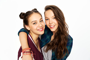 Image showing happy smiling pretty teenage girls hugging