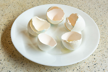 Image showing Shell of 5 chicken eggs on a plate