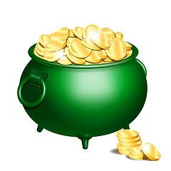 Image showing Green pot with gold coins