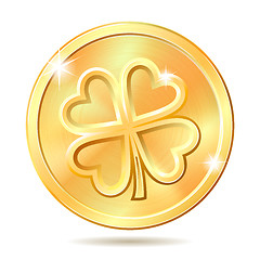 Image showing Golden coin with clover.