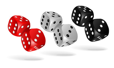 Image showing Set of falling dice isolated on white.