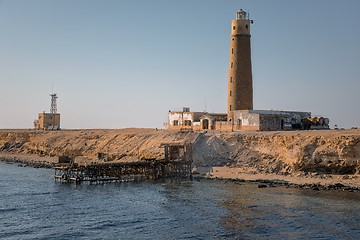 Image showing Tall lighthouse on the sea