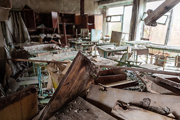 Image showing Abandoned Classroom in School number 5 of Pripyat, Chernobyl Exclusion Zone 2019