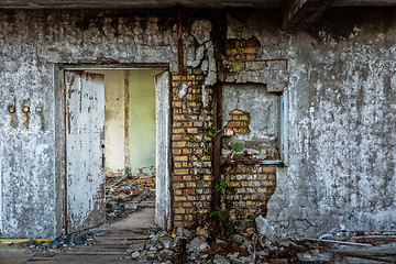 Image showing Abandoned damaged building wall