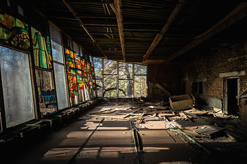 Image showing Large windows in Pripyat City, Chernobyl Exclusion Zone 2019