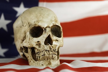 Image showing Human skull against american flag