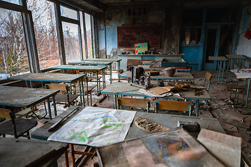 Image showing Abandoned Classroom in School number 5 of Pripyat, Chernobyl Exclusion Zone 2019