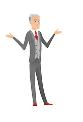 Image showing Caucasian confused businessman with spread arms.