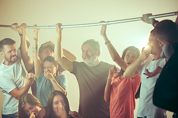 Image showing Sweaty armpits. Sweaty man. Bus. Public transport. The unhappy people near man