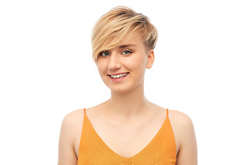 Image showing portrait of smiling teenage girl over white