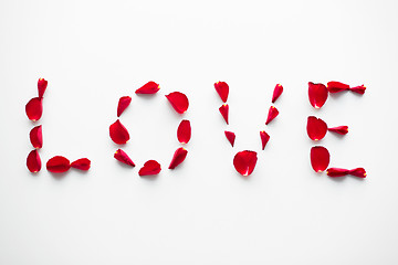 Image showing word love made of red rose petals