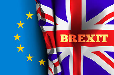 Image showing Brexit, the exit of Great Britain from the European Union. Vector illustration with flags of UK and EU