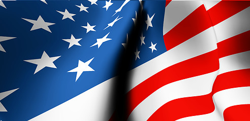 Image showing Waving USA flag close up. Wide angle view. American national symbol. Vector