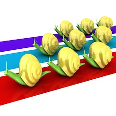 Image showing Racing snails. 3D illustration