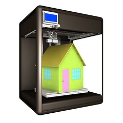 Image showing Industrial 3D printer prints a house concept. 3d illustration