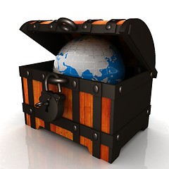 Image showing Earth in wood chest. Original global ecology concept of saved Ea