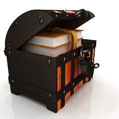 Image showing Leather Books in a Chest. 3d render