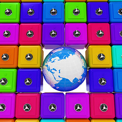 Image showing Earth and many safes. Global bancing online concept of money sav