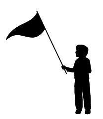 Image showing Little boy holding triangle pennant flag