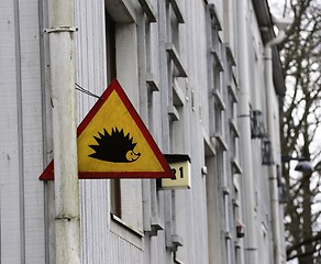 Image showing traffic sign attention hedgehog on a house in Helsinki