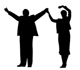 Image showing Successful business partners or leader politicians waving raised hands