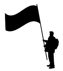 Image showing Man holding large flag