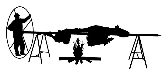 Image showing Man roasting ox on spit